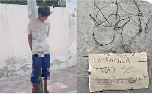 Lo ataron a un poste con un cartel por «robar a la familia»